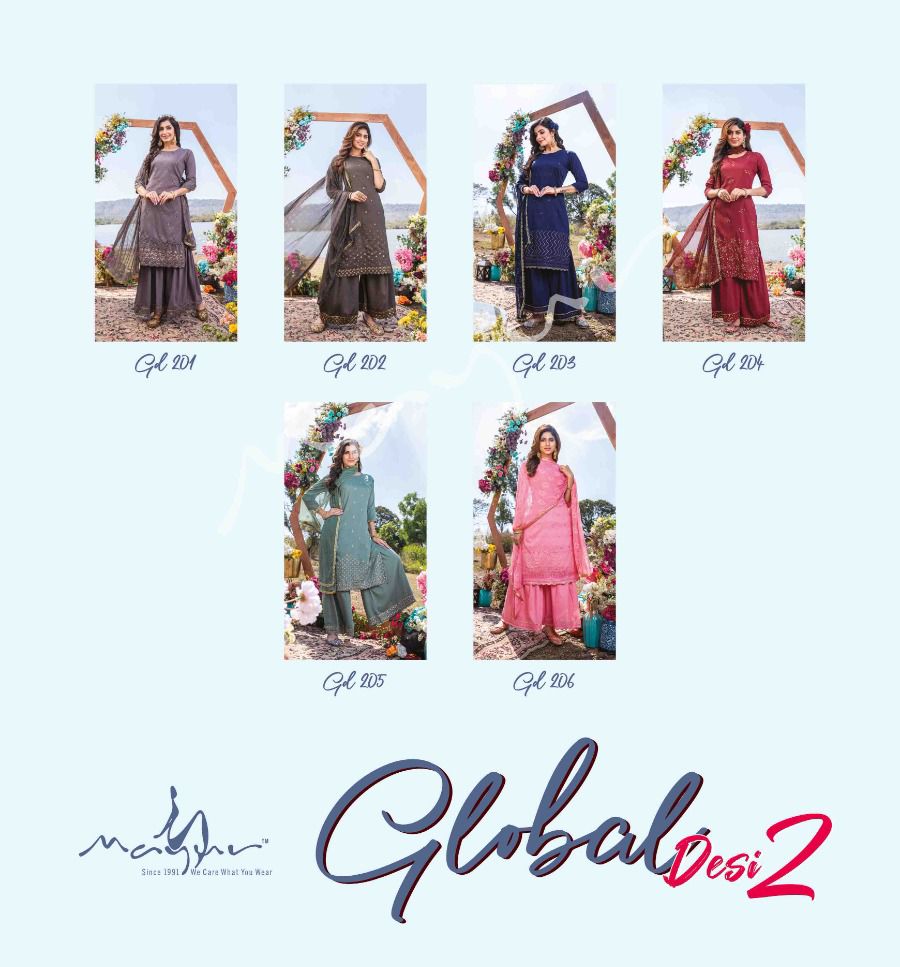 Mayur Global Desi 2 Fancy Designer Festive Wear Kurti With Pant And Dupatta Readymade Collection